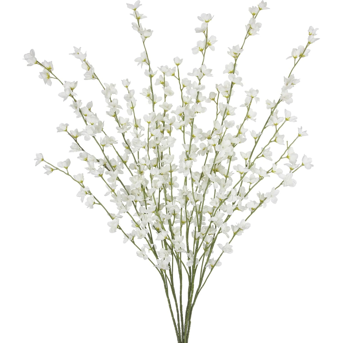 6 Pcs Artificial Forsythia Branches Fake Wildflowers White 41" Silk Flowers With Long Stems Faux Spring Flowers For Tall Vase Indoor Home Decor Dining Table Centerpieces Party Wedding Outdoor