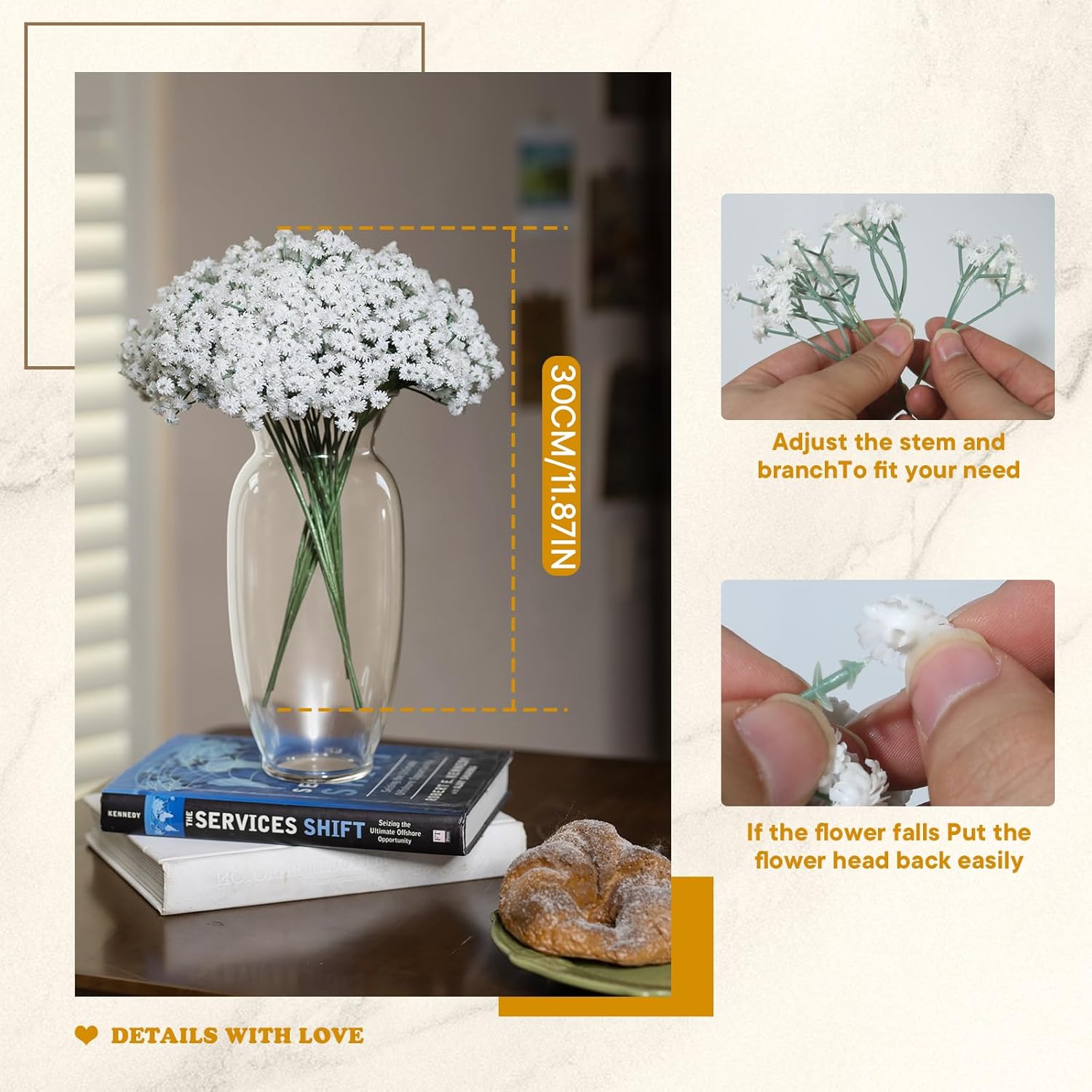 [Real Touch] 80 Pcs Baby'S Breath Artificial Flowers, Real Touch Gypsophila Fake Flowers Bulk For Wedding Centerpieces, White Faux Floral Bouquets For Home Farmhouse Vase Decoration