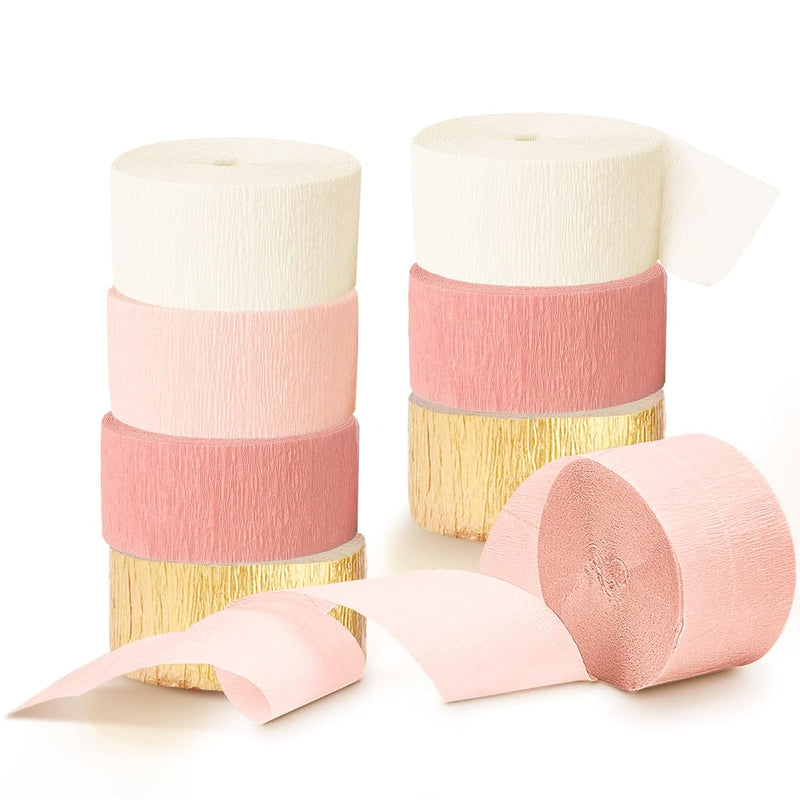 Wedding Party Decorations, 8 Rolls Pink Gold Crepe Paper Streamers For