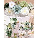 Artificial Flowers Combo Set, Green Silk Roses, Peonies, Dahlias With Stems For Diy Wedding Bouquets, Baby Shower, Table Centerpieces, Home Decor, Fake Floral Arrangements, Party Decorations