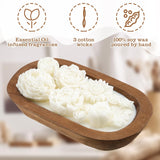 Wooden Dough Bowl Candle 3 Essential 20 Ounce Natural Soy Oil Wick Candle Wax Melts Rustic Farmhouse Decor Gifts For Women And Men(Flowers)