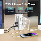 Tower Surge Protector Power Strip 12 Outlets 5 USB Ports 1 USB C 18W PD 10FT Extension Cord