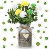 St. Patrick'S Day Flower With Vase Shamrock Centerpiece Table Decorations Artificial Carnation Clover Branches Picks Green Floral Arrangements Stems For Farmhouse Home Indoor Office Decor