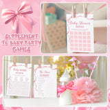 302 Pcs Pink Bow Price Is Right Baby Shower Games Watercolor Ribbon Baby Shower Signs, 6 Games, 50 Sheets Each, Minimalist Girl Boy Predictions And Advice Bingo Word Scramble