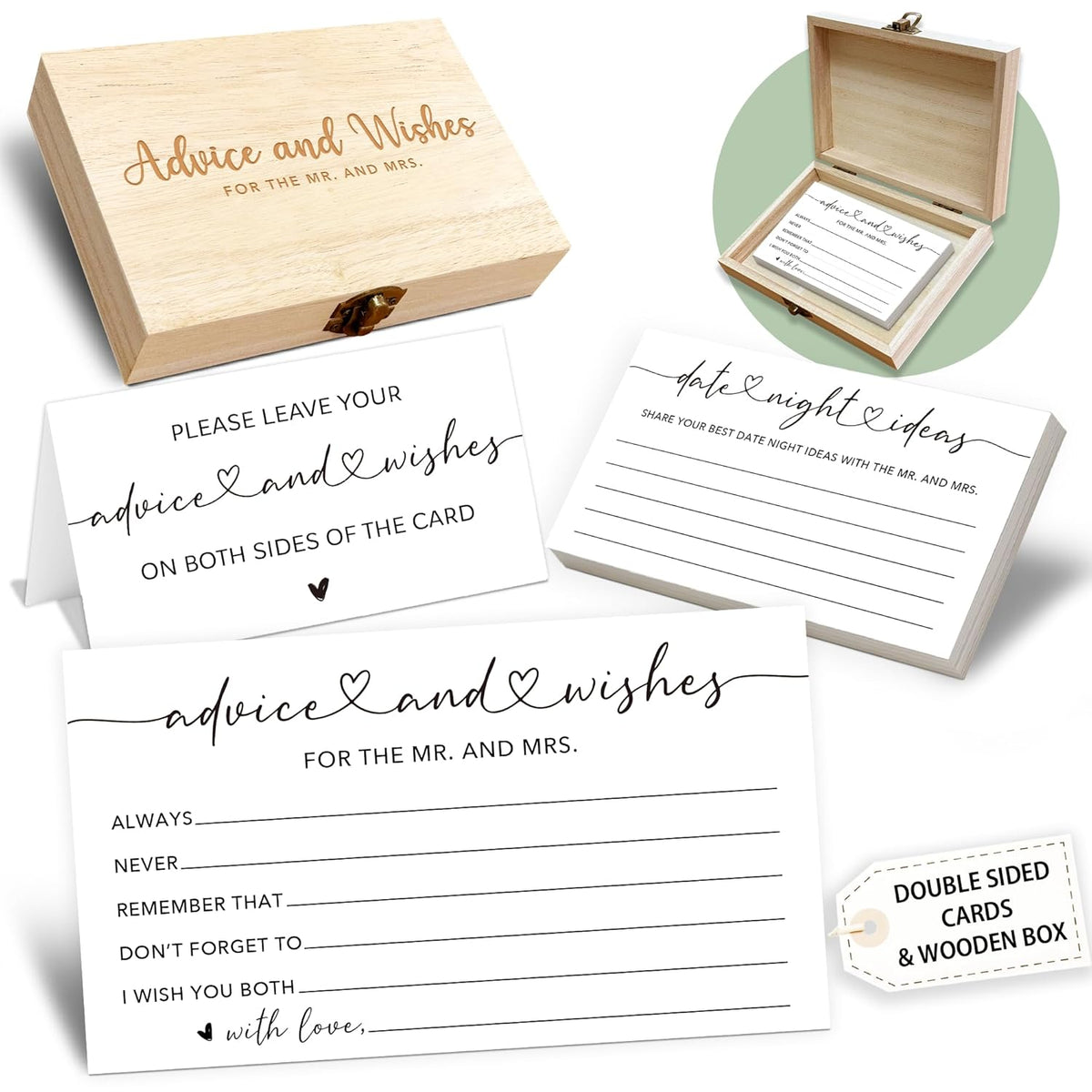 Minimalism Advice And Wishes For The Mr And Mrs - 50 Packs Wedding Advice Cards Bridal Shower Game Cards With Box Reception Guest Book For Bride Groom Newlywed Engagement Party Decoration -A02