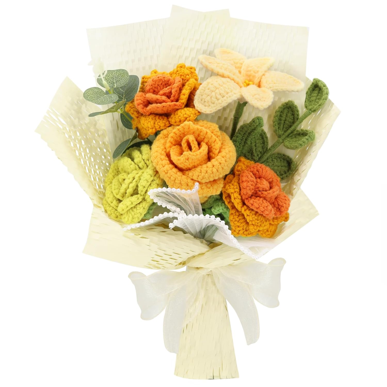 Handmade Crochet Sunflowers Rose Daisy As A Gift For Lover, Family,Friends. Crochet Bouquet, Crocheted Yarn Flowers, Artificial Flower Finished Bouquet (Yellow&Green)