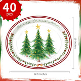 Christmas Tree Oval Paper Plates 10" X 12" Large Holiday Disposable Dinner Plates Merry Christmas Tableware For Xmas Party Supplies