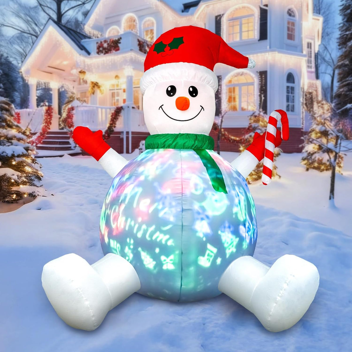 6Ft Tall Christmas Inflatable Outdoor Decorations, Blow Up Yard Decor With Christmas Snowman Sang Along With The Music P