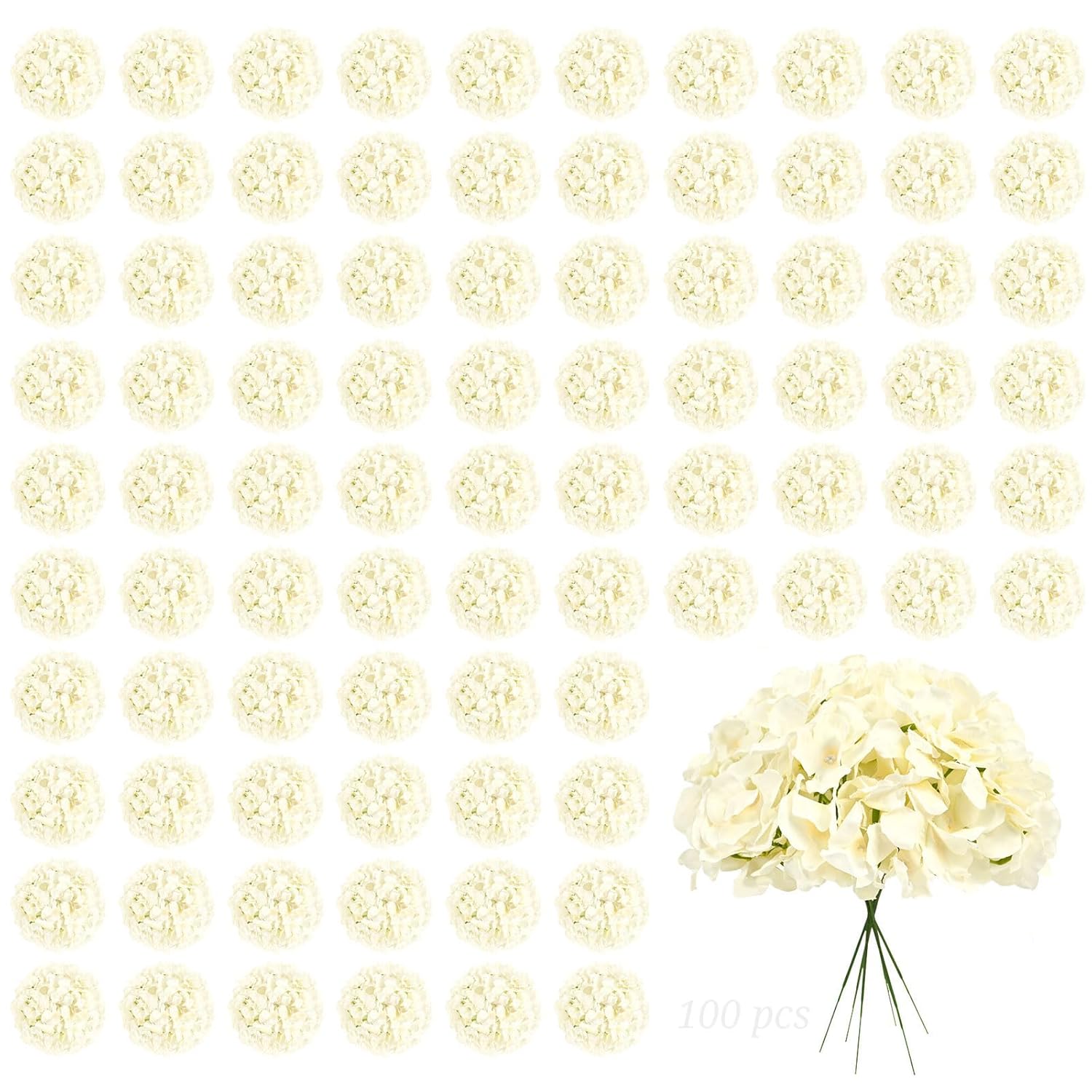 100Pcs Hydrangeas Artificial Flowers,Champagne Silk Fake Flowers Heads With Stems,Full Hydrangeas Flowers For Wedding Centerpieces,Party,Arch,Home Garden,Festival Decoration