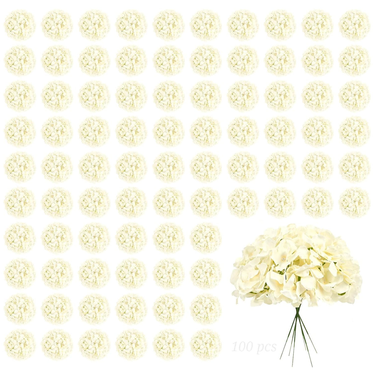 100Pcs Hydrangeas Artificial Flowers,Champagne Silk Fake Flowers Heads With Stems,Full Hydrangeas Flowers For Wedding Centerpieces,Party,Arch,Home Garden,Festival Decoration