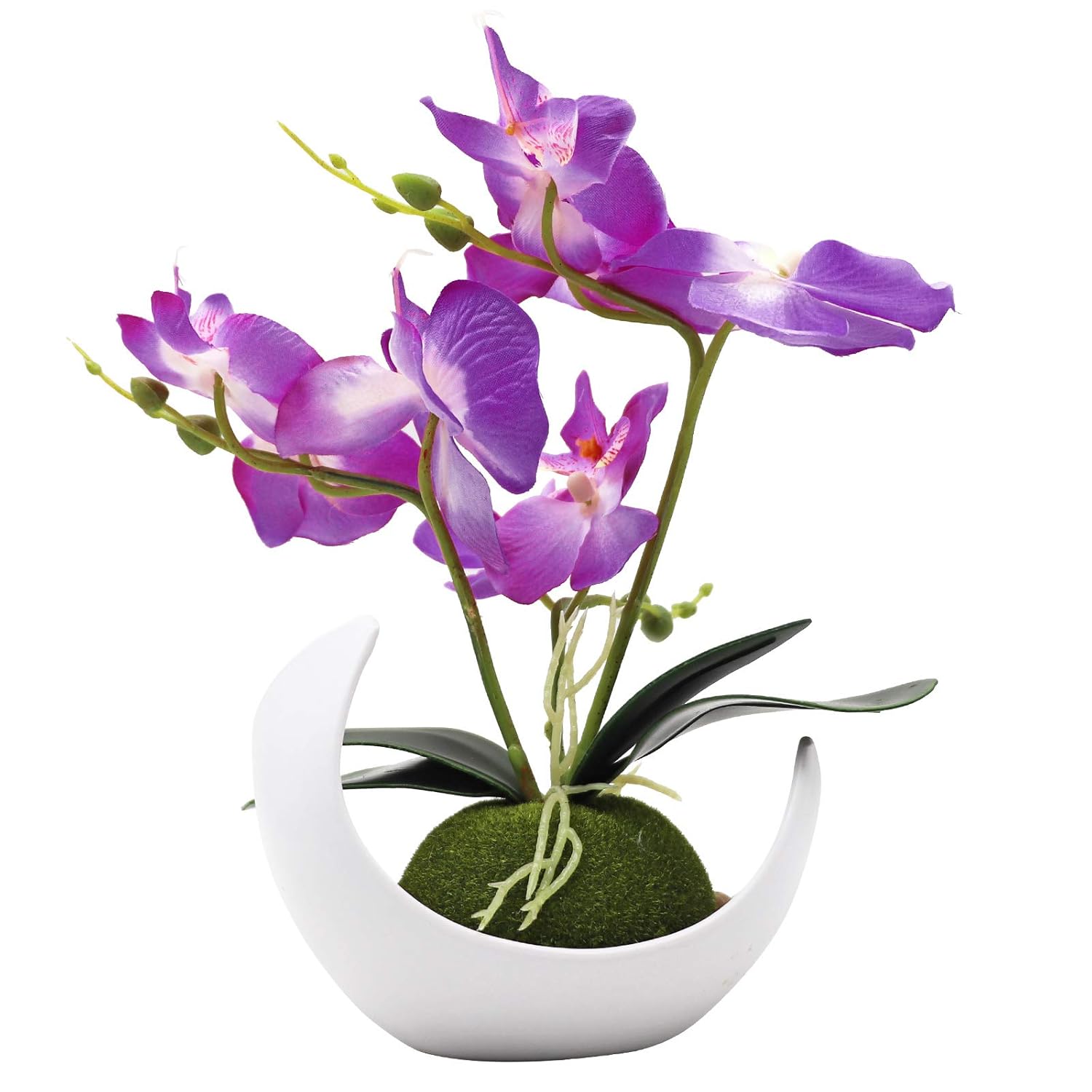 Artificial Orchid Flower, Purple Faux Phalaenopsis Flower Arrangement With Vase, Potted Plant Bonsai For Wedding Party Office Table Centerpiece Bathroom Home Decoration