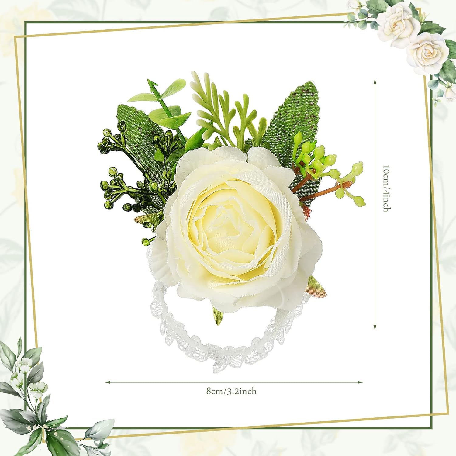 Wedding Rose Wrist Corsage Wristlet Band For Bridal Bridesmaid Women Flowers Bracelets Decor Wedding Artificial Flowers For Party Prom Homecoming(White,24 Pcs)