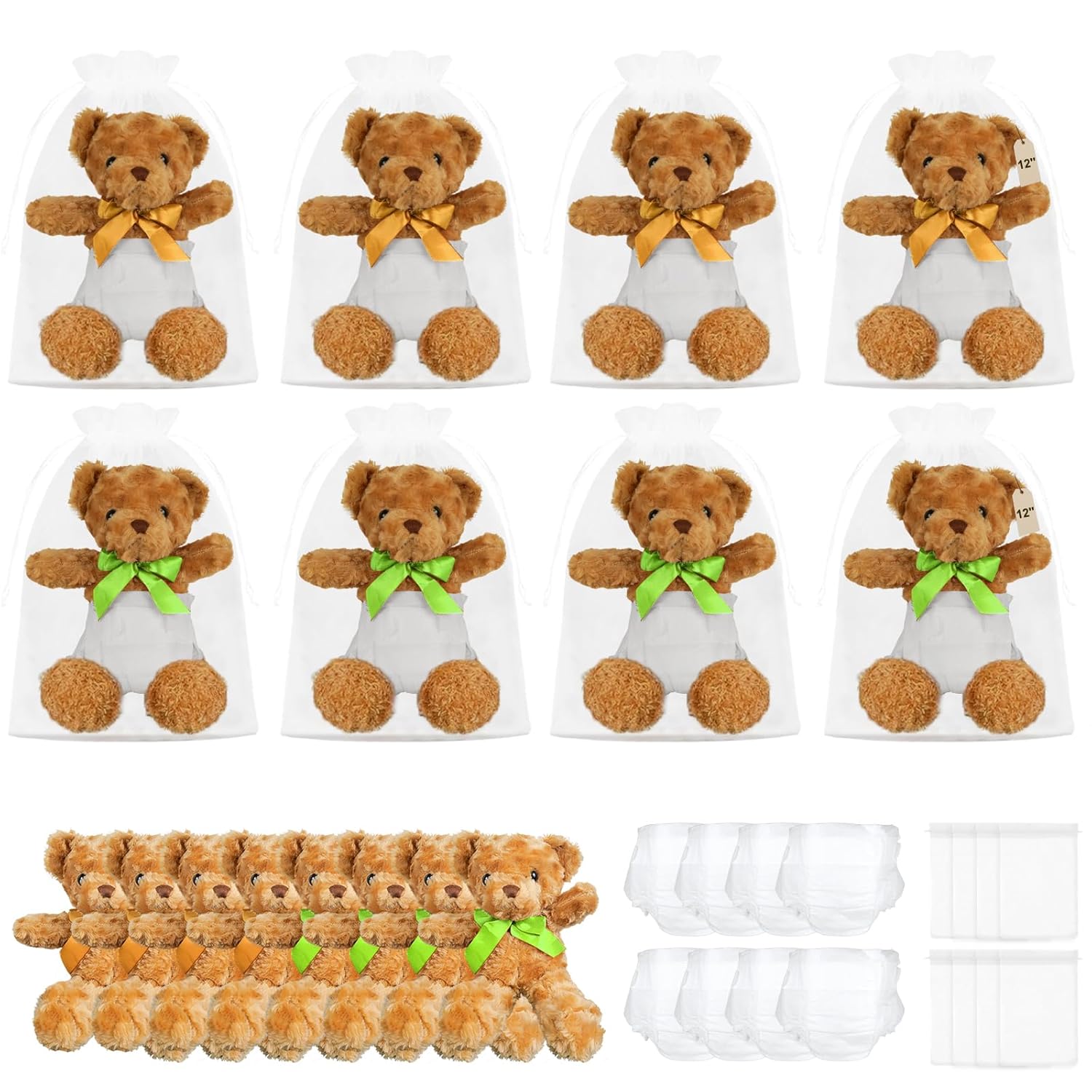 8 Sets Bear Blindfolded Diaper Changing Baby Shower Games 12 Inch Bear Dolls Dirty Diaper Games Bear Flip Cup Games Prizes For Adult Baby Shower Supplies Gender Reveal Raffle Party Game