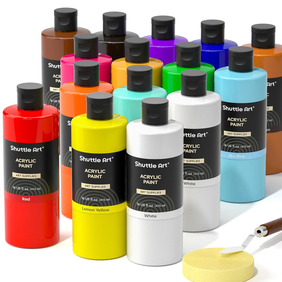 Acrylic Paint, 15 Pack Acrylic Paint Large Bottle Set, 473Ml/16Oz Each, 14 Unique Colors And 1 More White, High Viscosity Art Paint For Artists, Beginner & Kids On Rocks Canvas Woodceramic