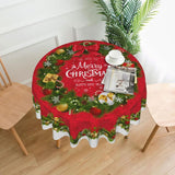 Christmas Tablecloth Round 60 Inch Christmas Wreath With Garland Tablecloth Red Table Cover For Dining Kitchen Holiday Party Picnic Home Decor