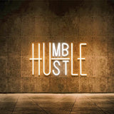 Hustle Neon Sign LED Wall Light Yellow & White USB Dimmable Motivational Decor for Office Gym Man Cave