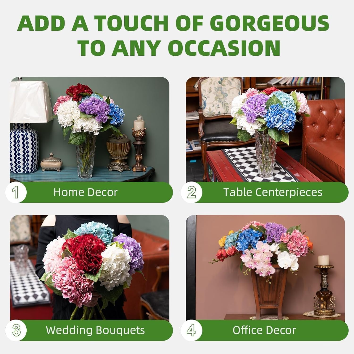 Artificial Hydrangea Flower 5Pcs 21.7 Inch Real Touch Faux Flowers Large White Fake Flower Diy Bouquet Hydrangeas With Long Stem For Home Party Wedding Centerpieces Decor