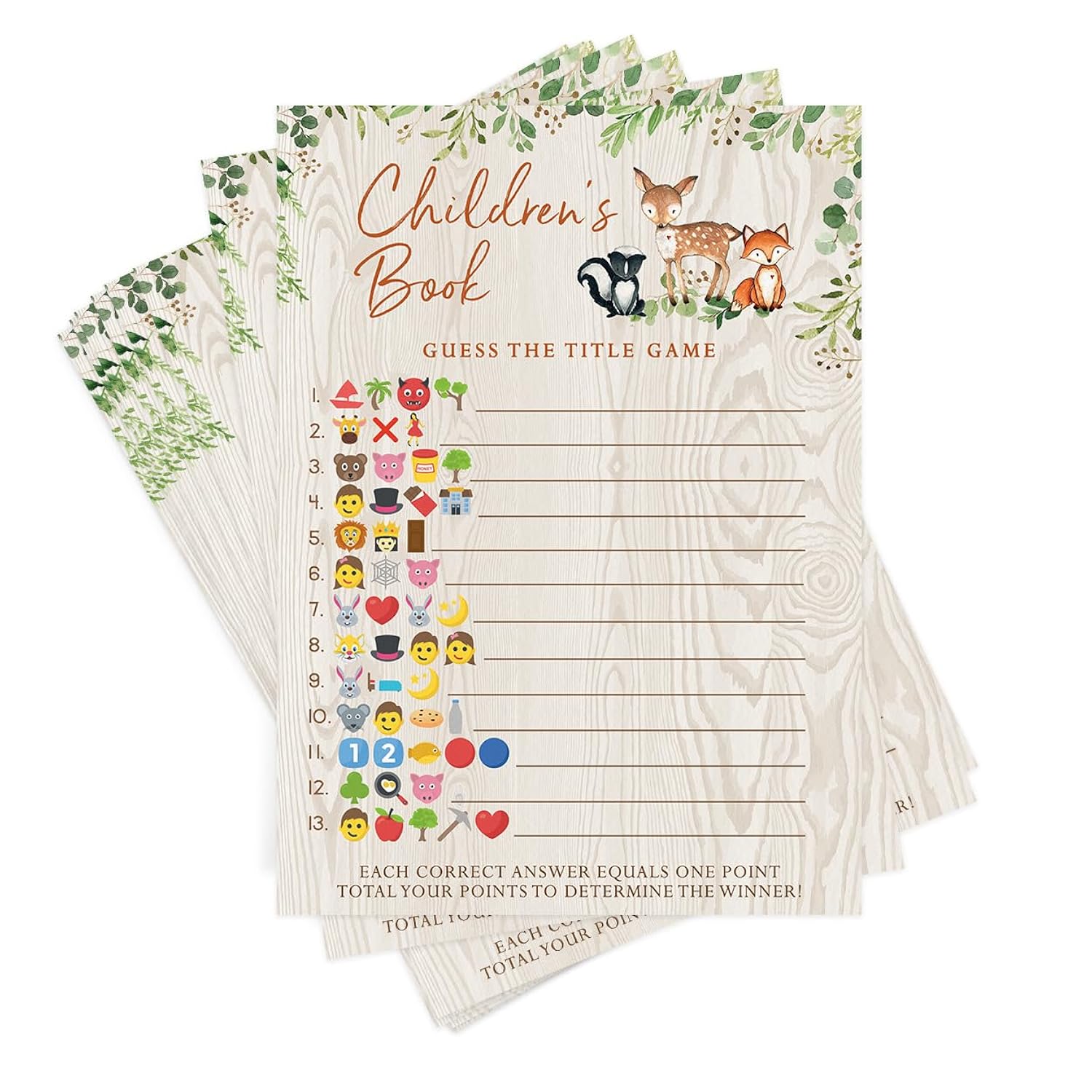 Baby Shower Games – Children'S Book Title Guessing Game For Boy Or Girl, Woodland Forest Animals Theme, 50 Cards