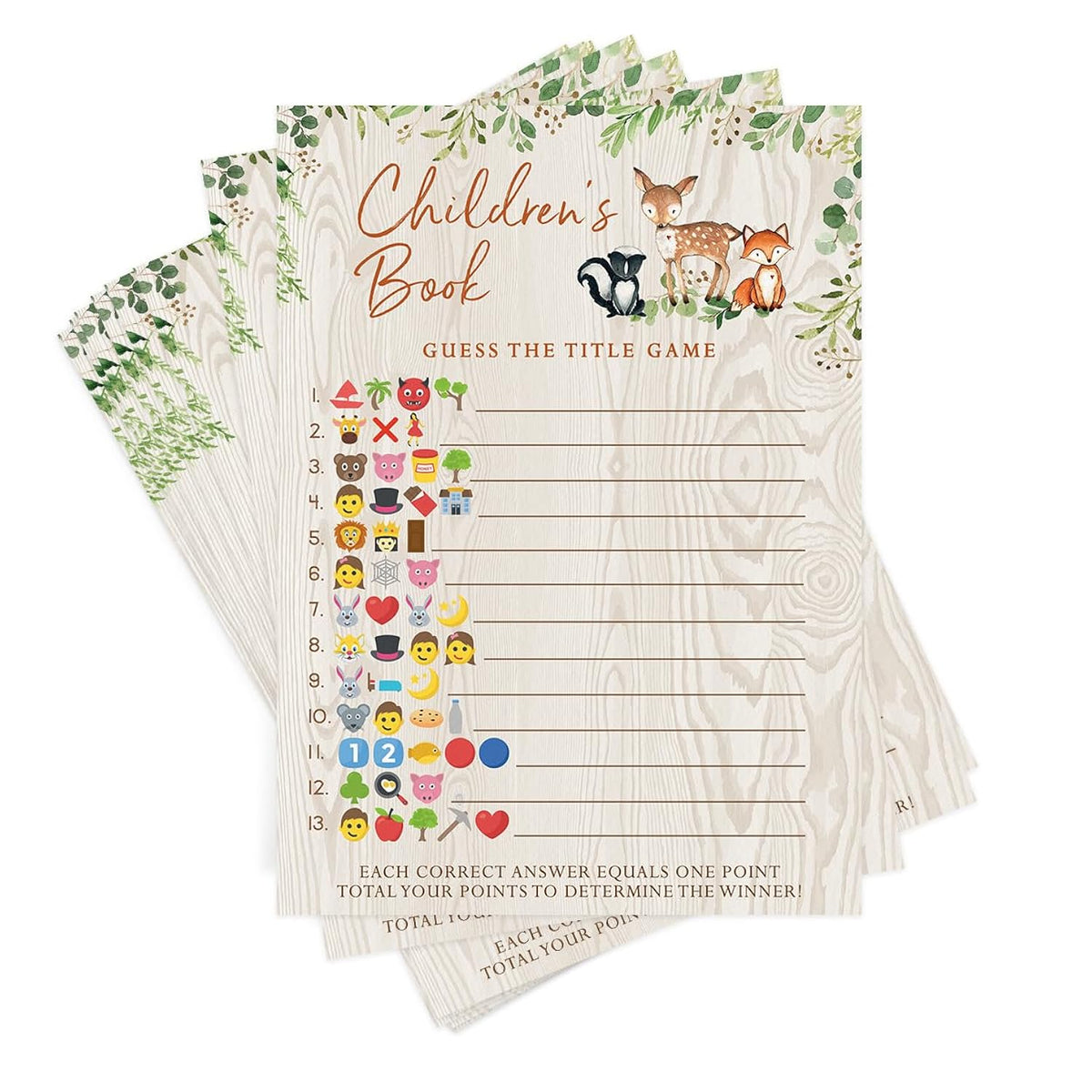 Baby Shower Games – Children'S Book Title Guessing Game For Boy Or Girl, Woodland Forest Animals Theme, 50 Cards