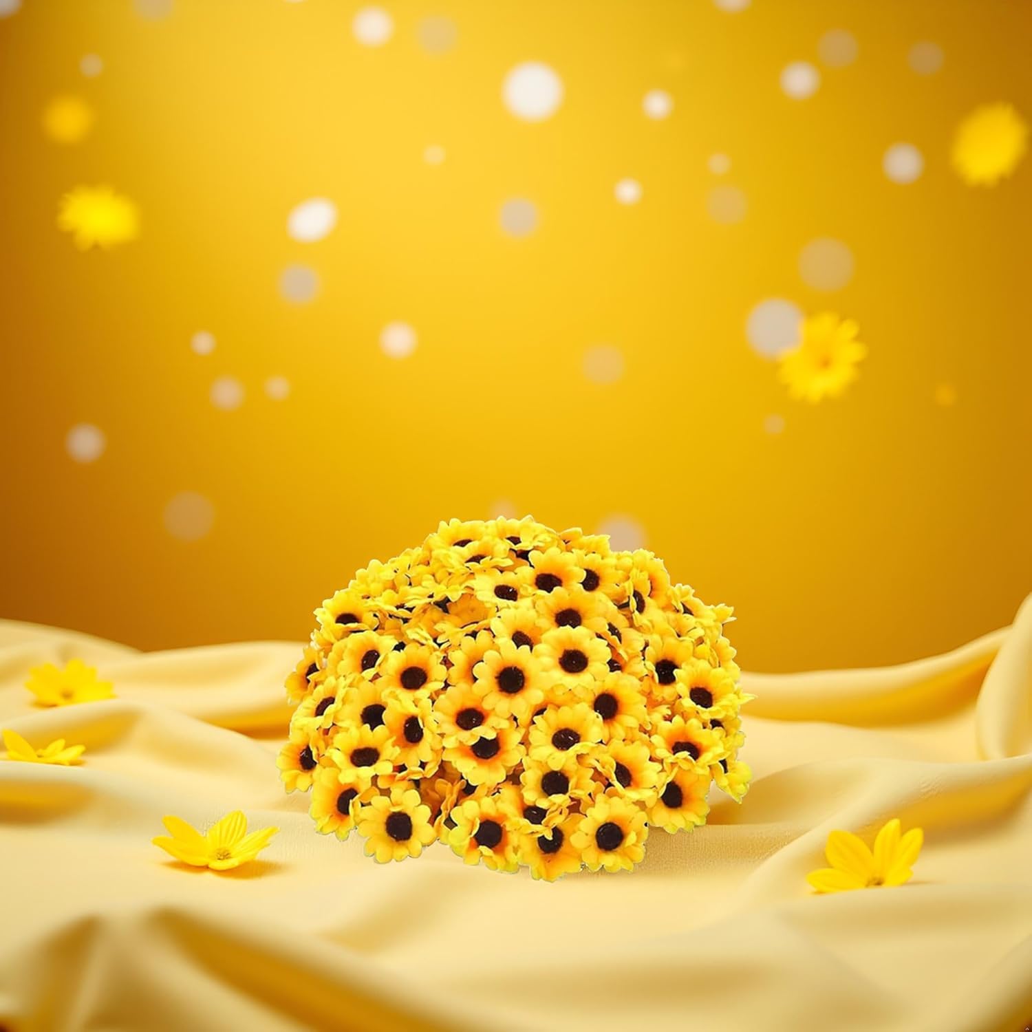 100Pcs Yellow Artificial Sunflower Flower Heads,Mini Fake Sunflower Decorative Fabric Flowers Craft Floral For Wreaths Artificial Flowers,Simulation Flower Head For Home Party Wedding Cake Decoration