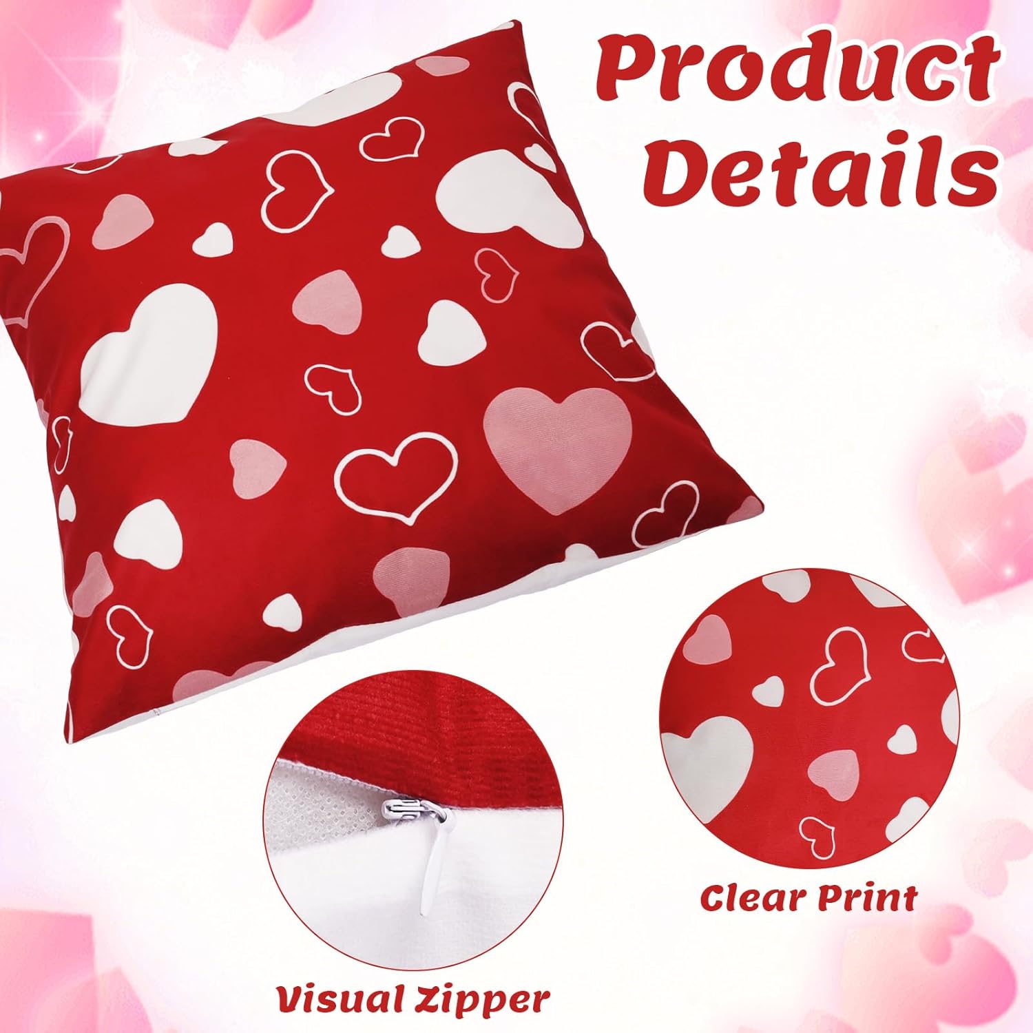 4Pcs Valentines Throw Pillow Covers 18X18 Inch Linen Pillow Case With Red Heart Love Square Cushion Covers For Home Sofa Bed