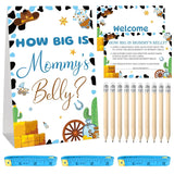 How Big Is Mommy’S Belly Baby Shower Game Set, 64 Pcs Cowboy Western Guessing Game With 50 Cards, 10 Mini Pencils, And 3 Measuring Tapes, Fun Baby Shower Activity For Boy Gender Reveal Or Rodeo Party