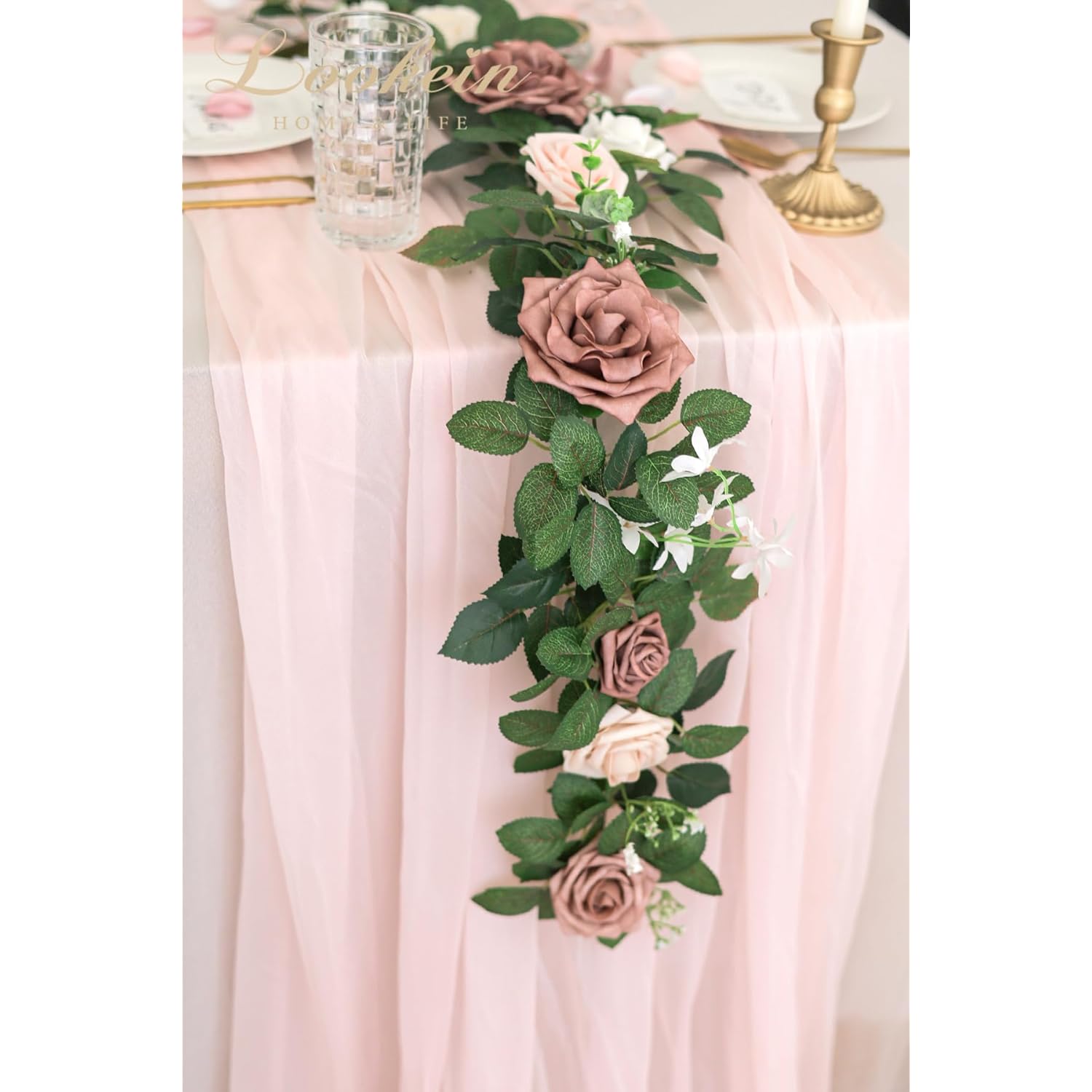 Artificial Rose Flower Garland Greenery Garland 5Ft For Wedding Ceremony Backdrop Arch Flowers Table Centerpieces Decorations, Garden Dusty Rose