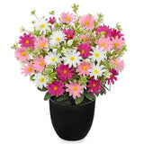Artificial Daisy Flowers In Pot 12 Inch Fake Flowers Silk Daisy Arrangement Faux Plant Flower Decor For Spring Home Decor Table Centerpiece Garden Porch Window - Pink