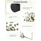 Fake Flowers In Vase For Centerpieces: Metal Vase With 12 Stems Of Artificial Mums Kiku Flowers Eucalyptuses Home Table Decor - White Faux Pom Poms Floral Arrangements For Living Room