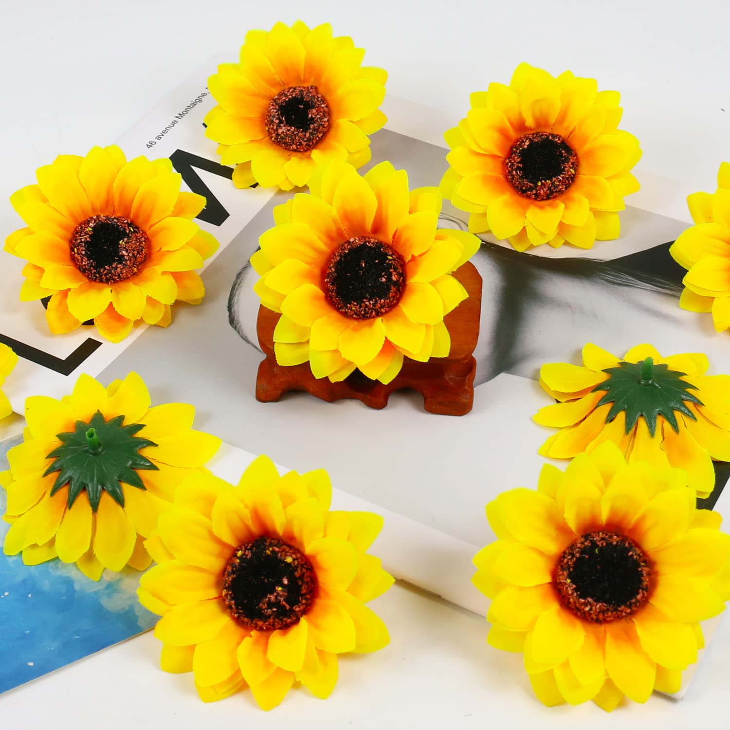 100 Pcs Realistic Sunflowers Artificial Flowers, 2.75 Inch Artificial Silk Sunflower Heads, For Diy Fabric Floral Wedding Home Party Decoration