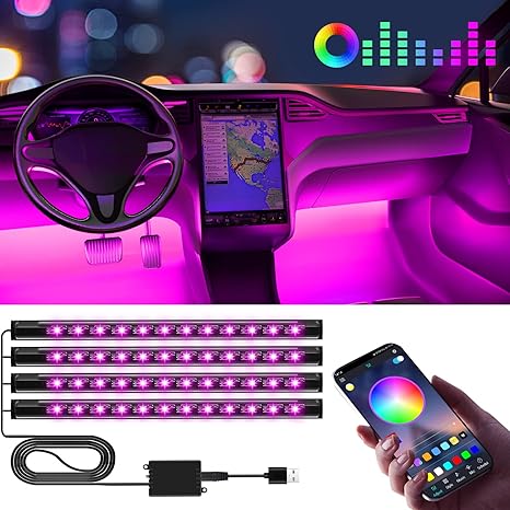 Car Interior LED Lights APP Control USB Color Changing Ambient Lighting for Cars Trucks Gifts
