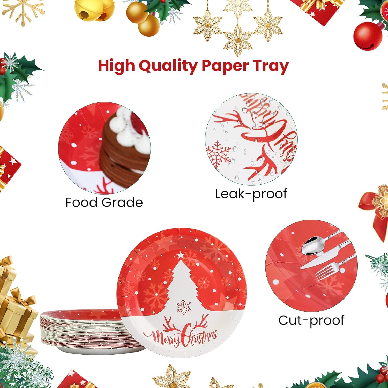 Christmas Paper Plates - 7 Inch 50Pcs Disposable Dessert Plates With Christmas Tree Pattern - Party Decoration Supplies