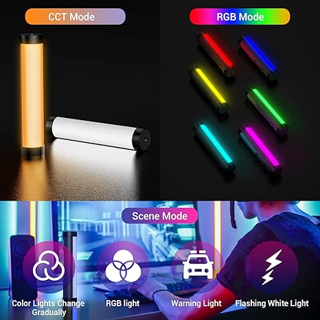 RGB LED Video Light Wand Mini Rechargeable Tube Light with Magnetic Base for YouTube TikTok