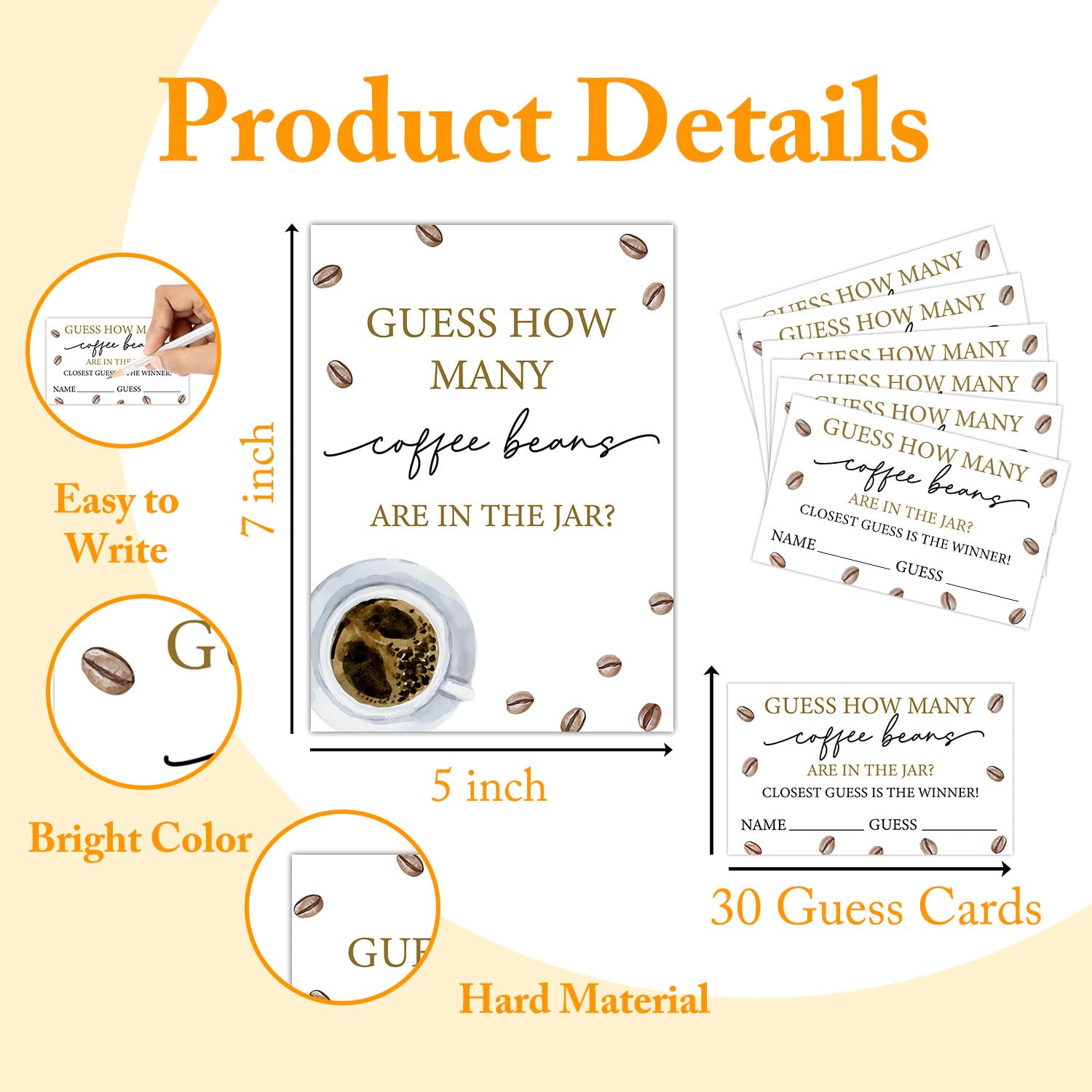 Guess How Many Coffee Beans Game Card Set (1 Sign & 30 Cards) - Coffee Themed Party Game For Adults & Kids, Perfect For Weddings, Baby Showers, Birthdays & More