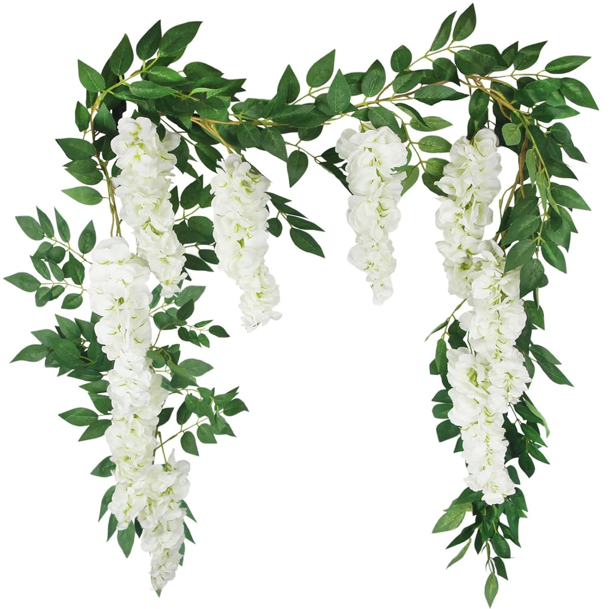 Wisteria Garland Artificial Flowers Floral Vines White 6.56 Ft Silk Fake Wisteria Flowers Garlands Hanging Flower For House Outdoor Garden Ceremony Outside Wedding Arch Floral Decor