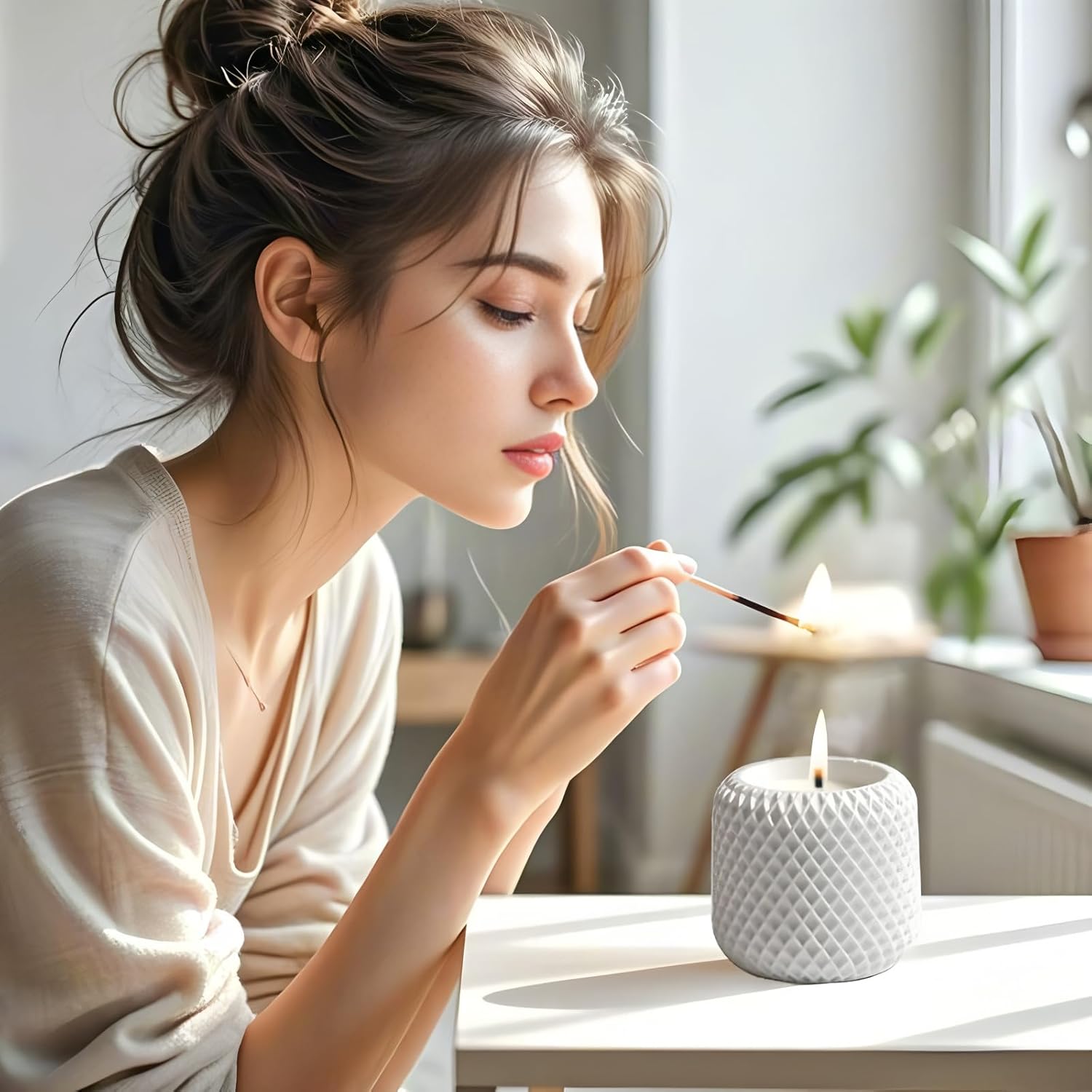 Scented Candle,Natural Chamomile Essential Oil Soy Wax Aroma Candle In Plaster Cup,Nordic Retro Style Aesthetic Candle For Relaxation,Meditation & Home Decor Gift
