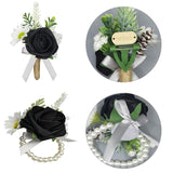 Corsage And Boutonniere Set Elegant Black Artificial Rose Corsage Boutonniere For Men Prom, Wedding Groom Groomsmen Bride Bridesmaids, Homecoming, And Formal Events (Black-1 Sets)