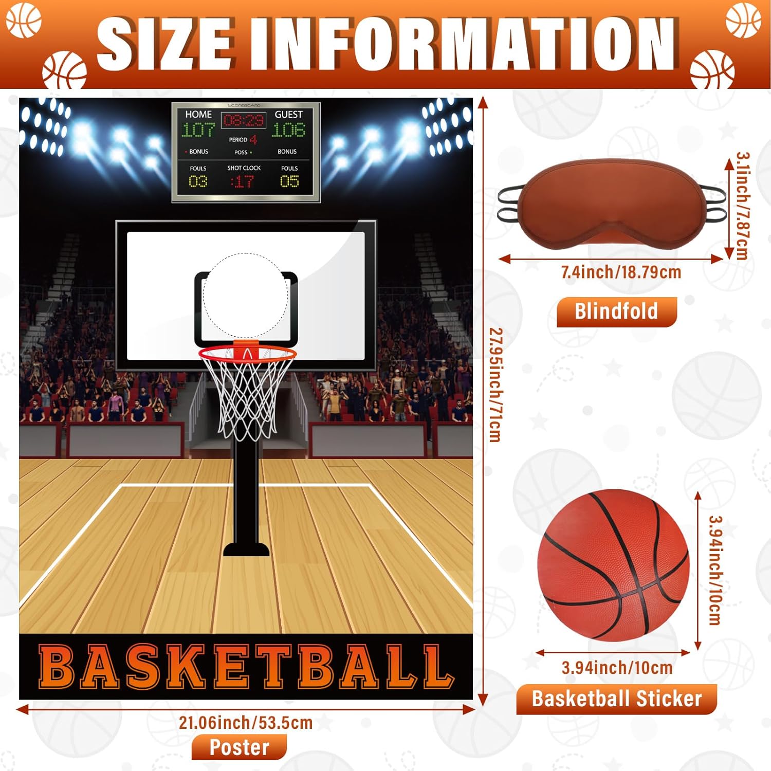 Pin The Basketball Game, Basketball Party Games For Birthday Activities, Pin On The Goalpost With 24 Pcs Stickers Large Poster Blindfold For Sports Theme Party Favors Decorations Supplies