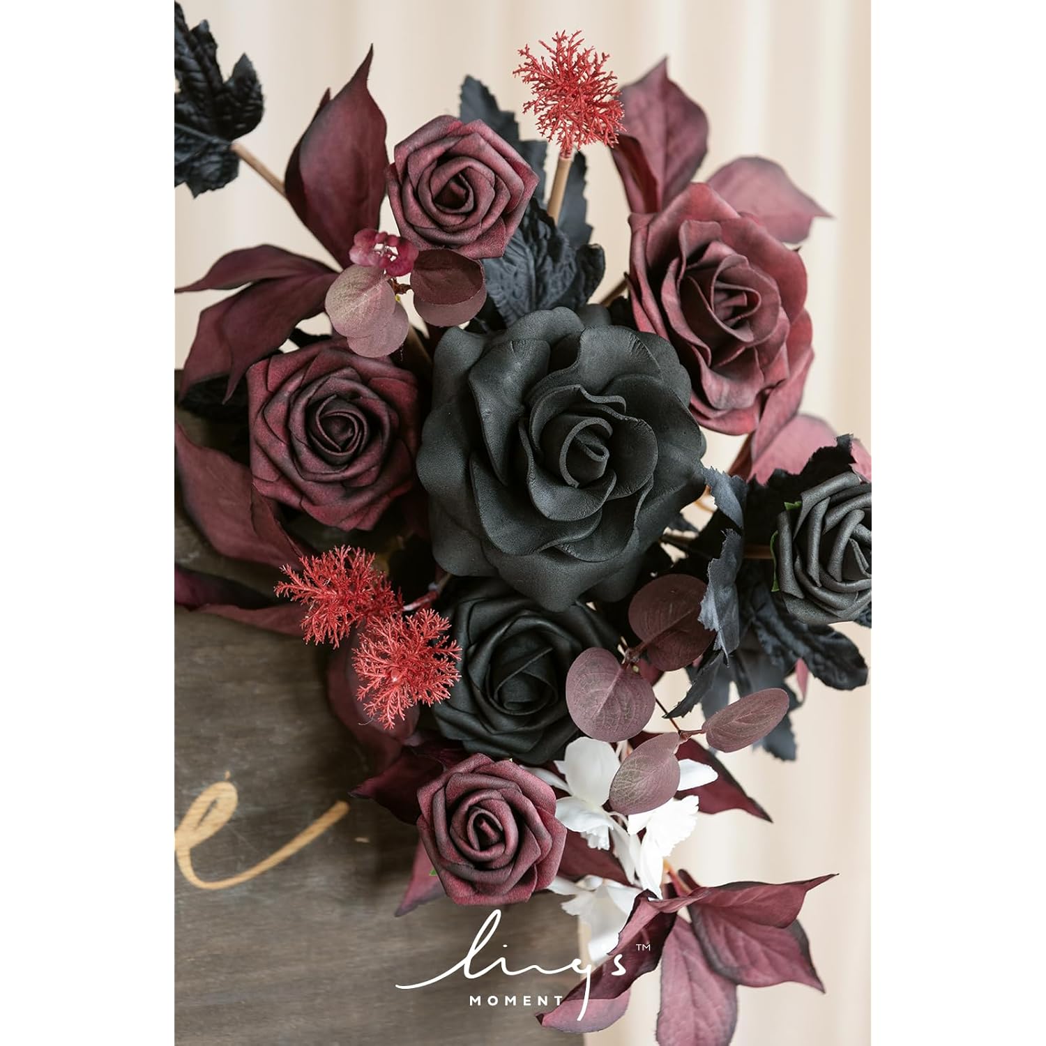 2Pcs Fall Wedding Floral Swag Welcome Sign Artificial Flowers Backdrop Garland Black Burgundy For Ceremony Reception Door Wall Easel Home Decoration Entryway Outdoor Head Table Decor