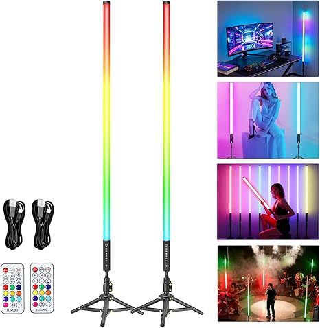 2 Pack 4FT Battery Powered RGB Tube Lights with Tripods Portable LED Light Wands for DJ Photography