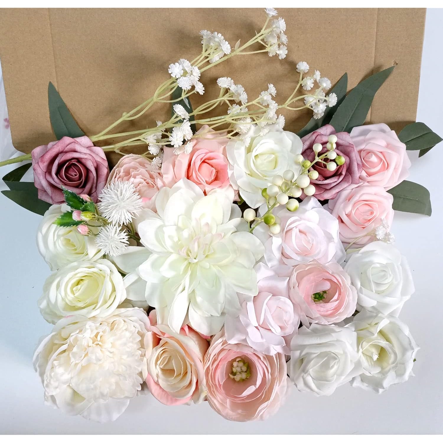 Silk Flowers, Artificial Flower Bouquet, Artificial Flowers Combo Box, Flowers With Stems For Diy Floral Arrangements Bouquets Wedding Party Home Baby Shower Decor (Delicate Blush)