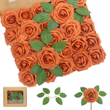 100Pcs Artificial Flowers Burnt Orange Roses Real Looking Foam Fake Roses With Leaves And For Diy Wedding Bouquets Bridal Shower Centerpieces Party Decorations (Burnt Orange, 100)