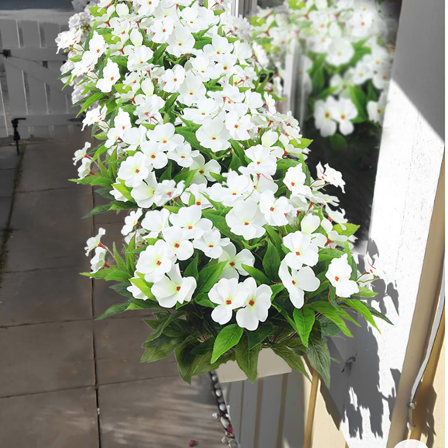 4 Pcs Artificial Flowers Outdoor Impatiens Uv Resistant Silk Impatiens Flowers White Faux Flowers Impatiens Bushes Artificial Impatiens For Pot Patio Lawn Garden Hanging Basket Porch Decor