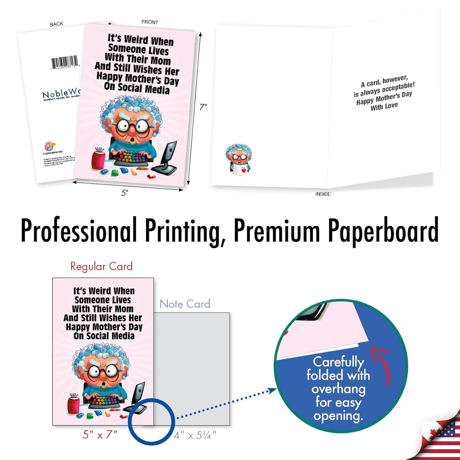 Funny Mother'S Day Greeting Card With 5 X 7 Inch Envelope (1 Card) Mom Lives With Mom C10935Mdg