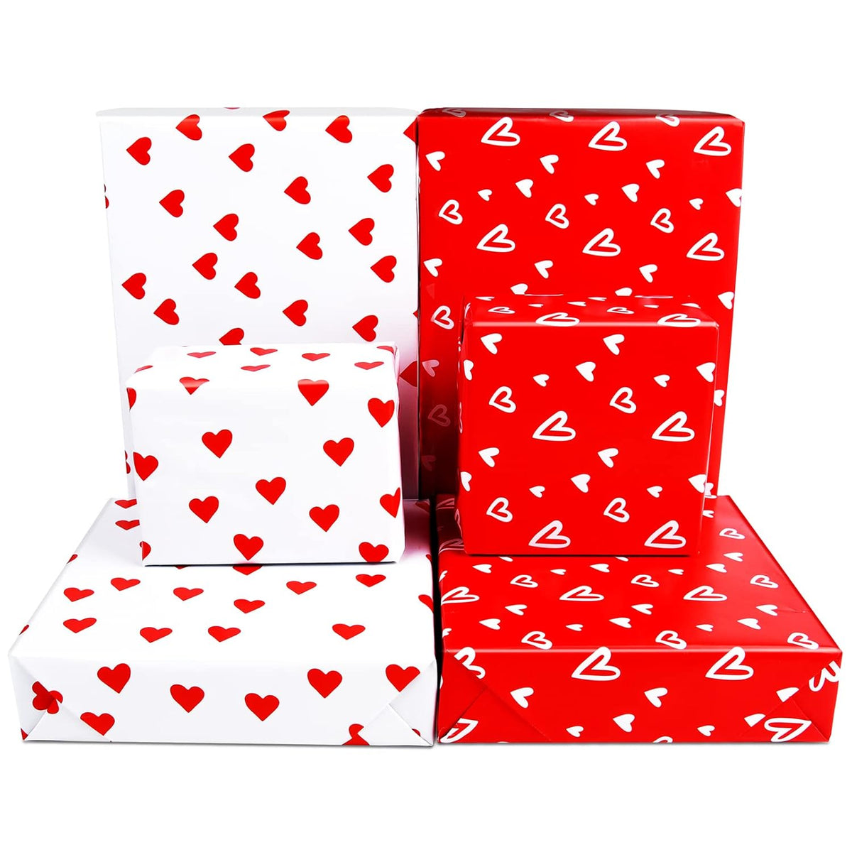 6 Sheets Valentine'S Day Heart Gift Wrapping Paper, White And Red Heart Birthday Wrapping Paper(White And Red)