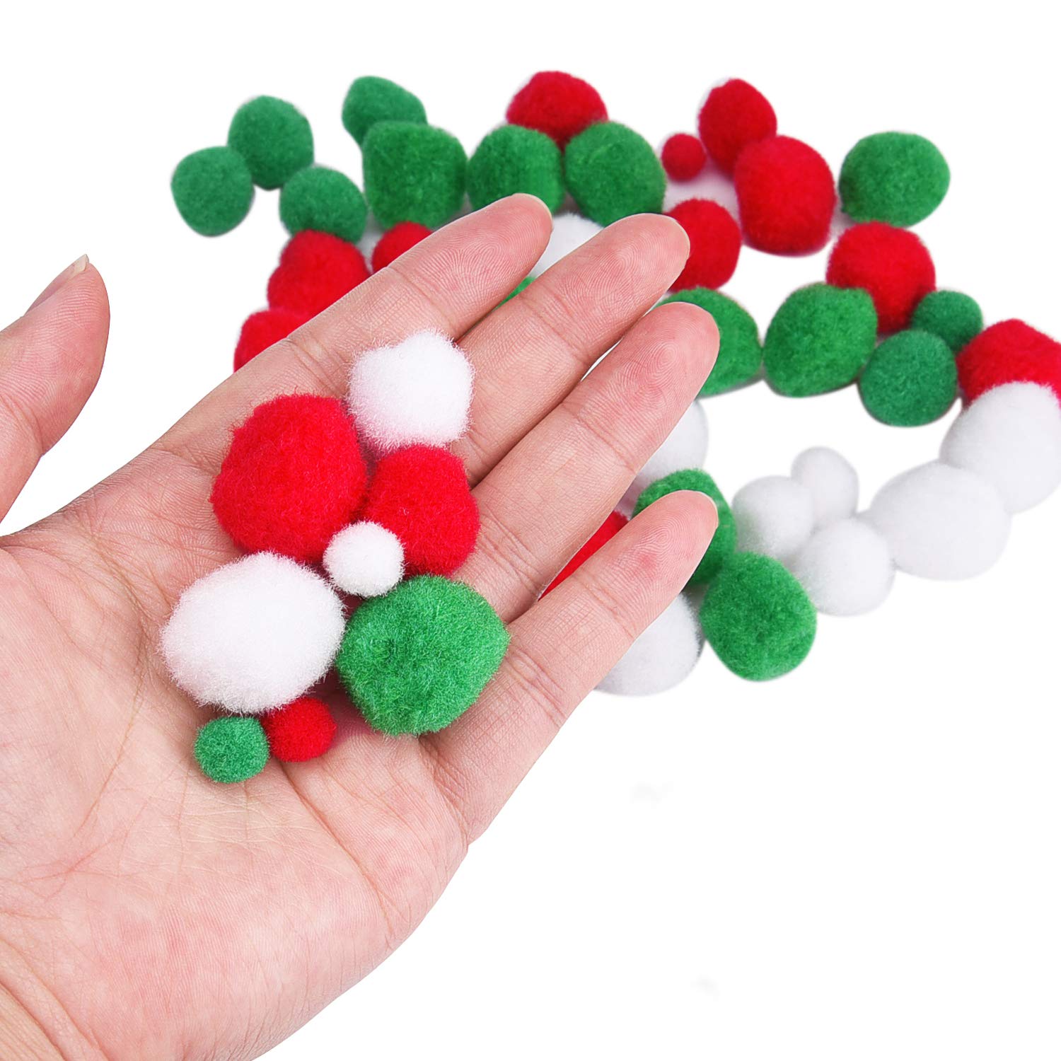 Christmas Pom Poms Pompoms For Art Crafts Gift Decorations, Red Green White, 400 Pieces