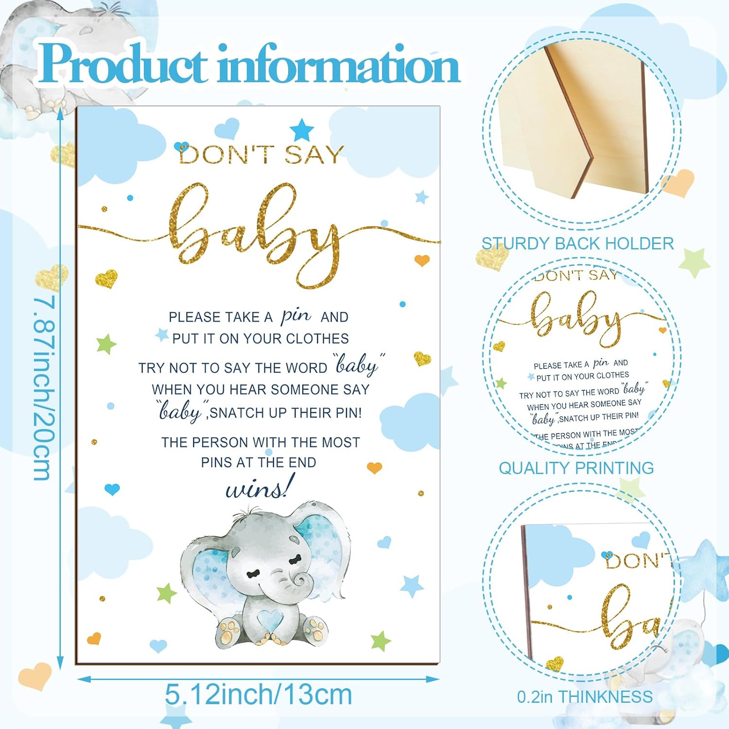 321 Pcs Blue Elephant Themed Baby Shower Game Supplies For Boy 5 Set Include 50 Activity Cards 20 Pencils 1 Don'T Say Baby Sign 50 Clothespins For Price Is Right Prediction Bingo Game Party