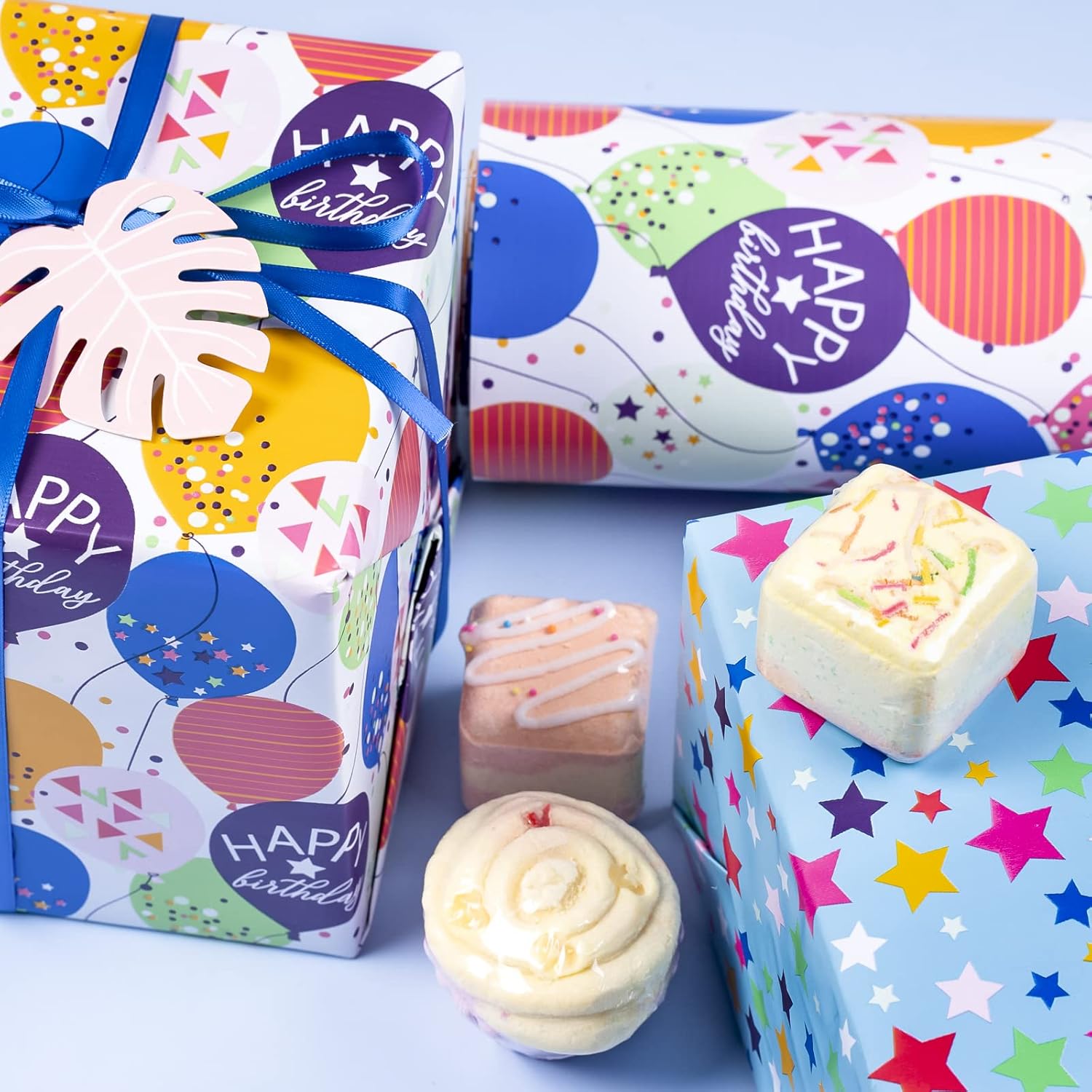 Reversible Birthday Wrapping Paper Jumbo Roll - Colorful Balloon & Stars - 24 Inches X 100 Feet (200 Sq.Ft.)
