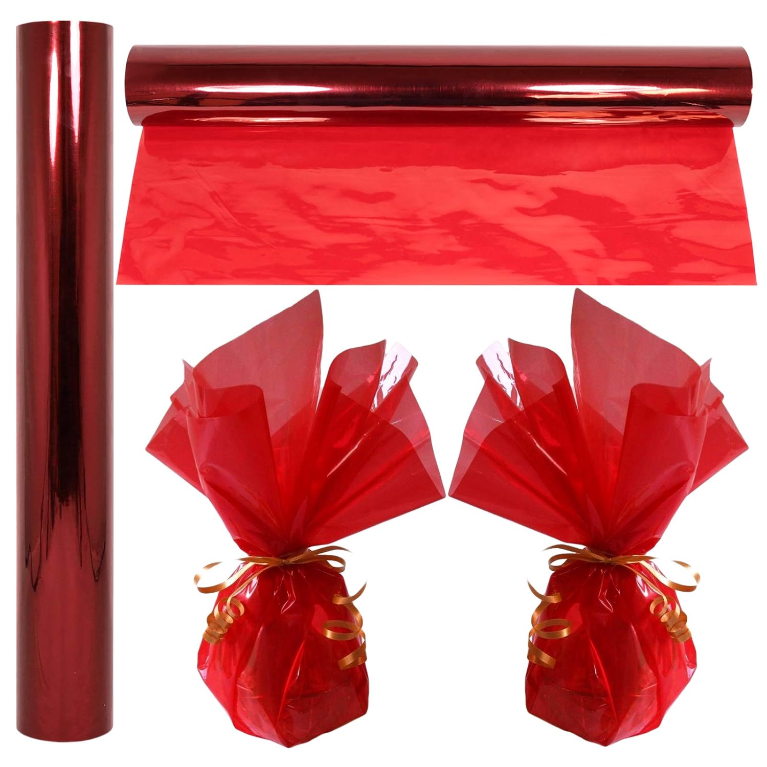 Cellophane Wrap Roll Red | 100’ Ft. Long X 16” In. Wide | 2.3 Mil Thick Transparent Red | Gifts, Baskets, Treats, Cellophane Wrapping Paper | Colorful Cello Christmas, Holiday Color