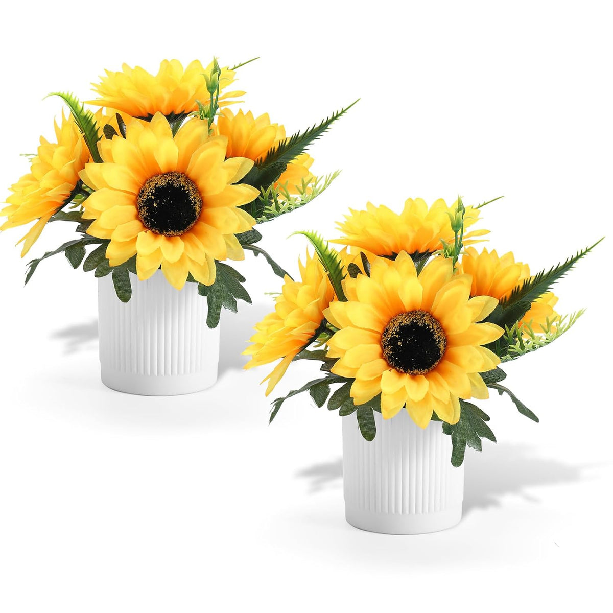 2 Pack Sunflower Potted Artificial Flowers Small Fake Plant,Yellow Sunflower Small Artificial Plants For Home Office Farmhouse Coffee Table Bathroom Wedding Party Decor